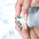AAA Quality Oval Cut Emerald East West Promise Ring with Diamond Trio AAA - Rosec Jewels