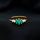 Marquise Emerald and Diamond 3 Stone Anniversary Ring for Women AAA - Rosec Jewels