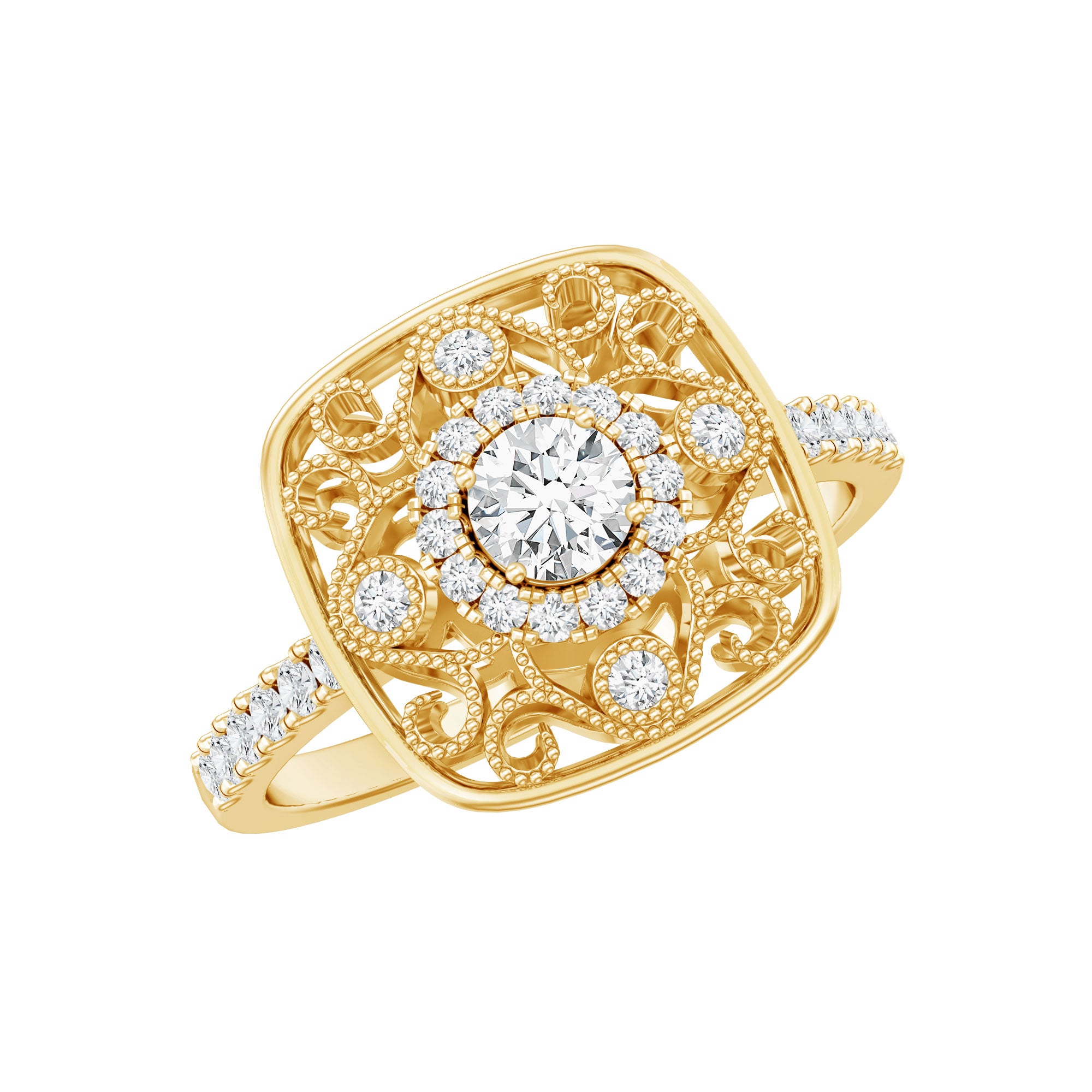 Rosec Jewels-Moissanite Statement Engagement Ring with Milgrain Detailing