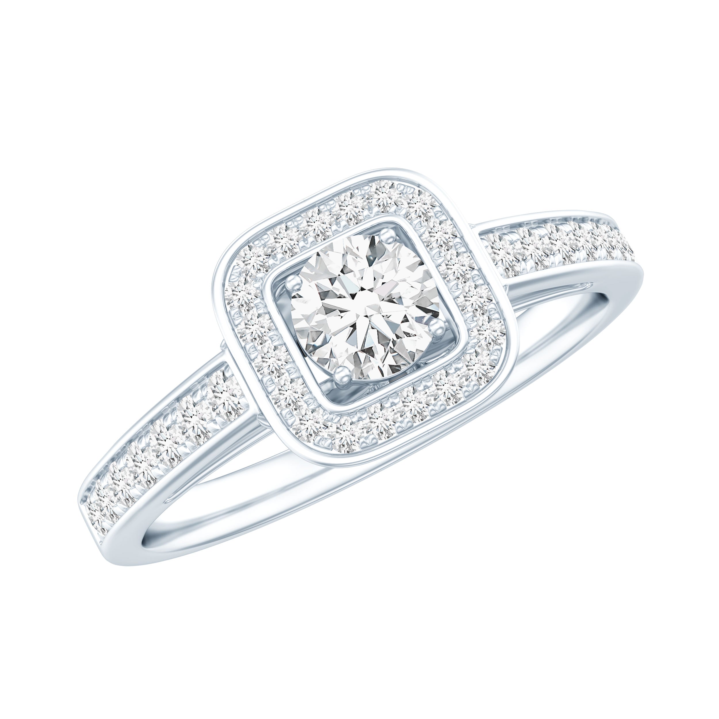 Rosec Jewels-Moissanite Round Halo Engagement Ring with Certificate