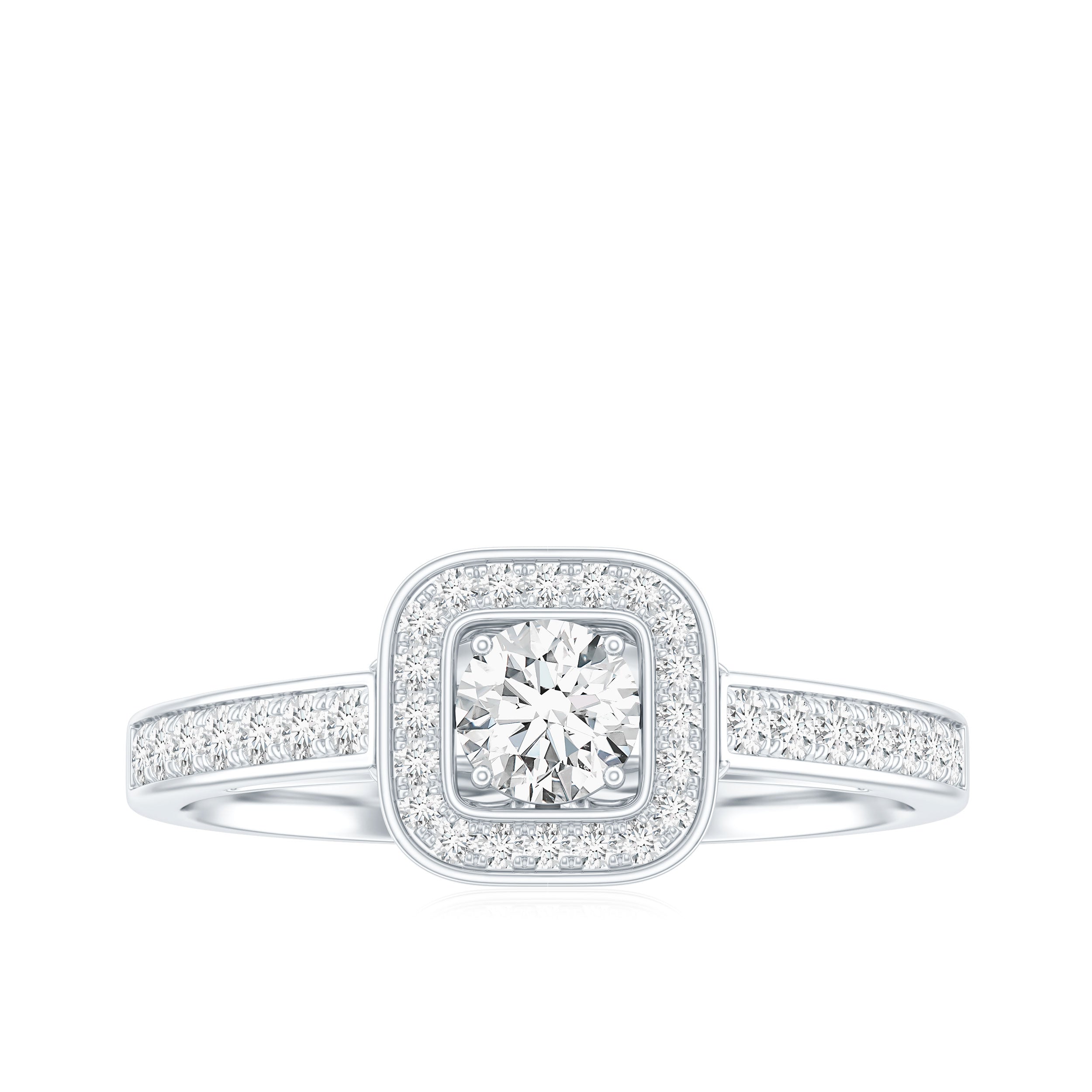 Rosec Jewels-Moissanite Round Halo Engagement Ring with Certificate
