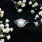 8MM Freshwater Cultured Pearl Designer Engagement Ring with Blue Topaz AAA - Rosec Jewels