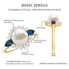 8MM Freshwater Cultured Pearl Designer Engagement Ring with Blue Topaz AAA - Rosec Jewels