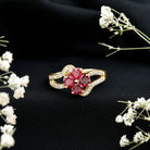 Real 1.8 Carat Ruby Flower Engagement Ring with Diamond Split Shank AAA - Rosec Jewels