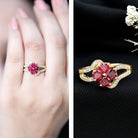 Real 1.8 Carat Ruby Flower Engagement Ring with Diamond Split Shank AAA - Rosec Jewels