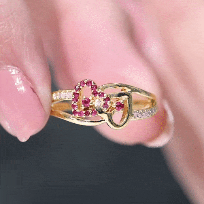 0.25 CT Interlock Heart Ring with Ruby and Moissanite in Gold Ruby - ( AAA ) - Quality - Rosec Jewels
