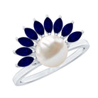 Cultured 3 Carat Freshwater Pearl Engagement Ring with Blue Sapphire AAA - Rosec Jewels