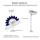 Cultured 3 Carat Freshwater Pearl Engagement Ring with Blue Sapphire AAA - Rosec Jewels