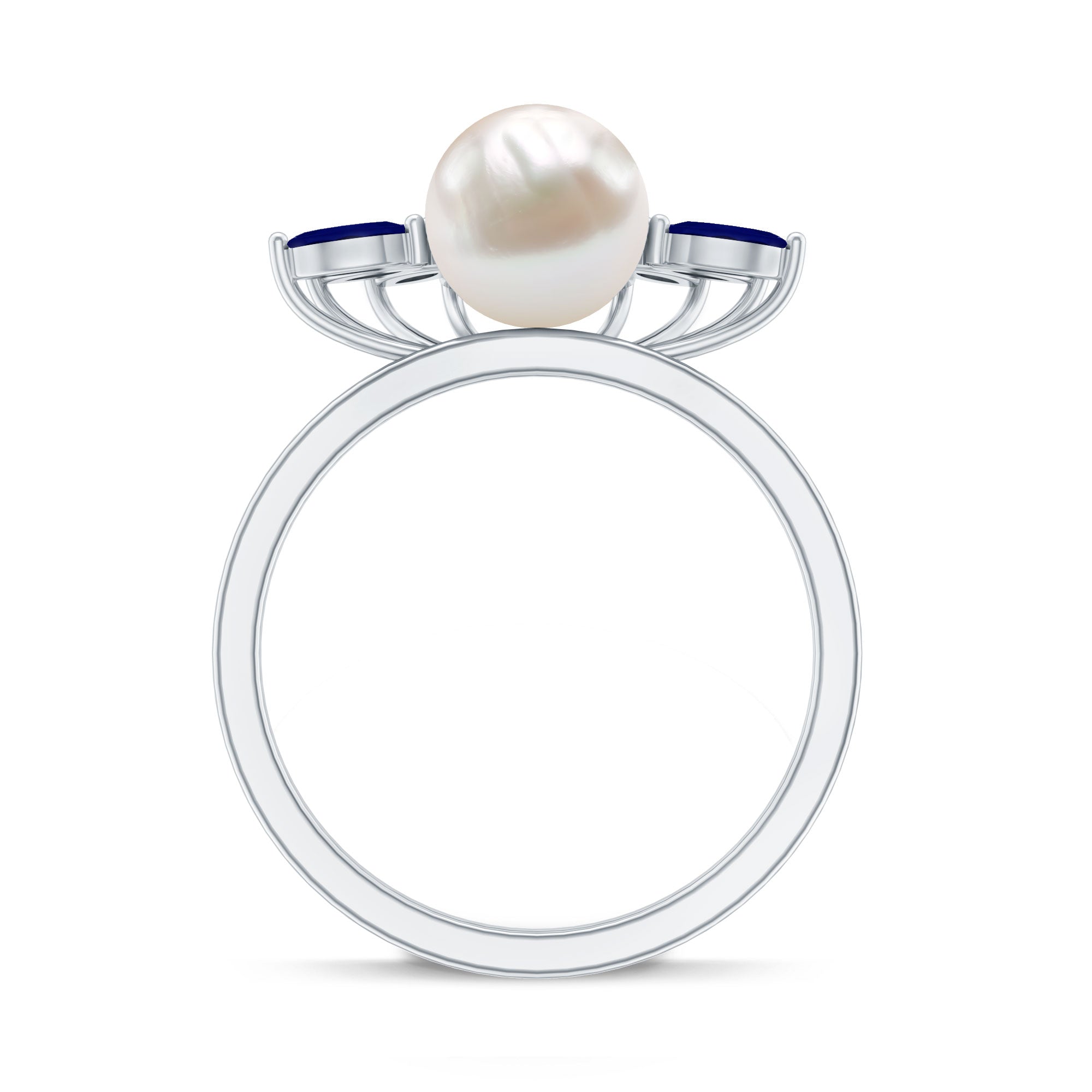 Cultured 3 Carat Freshwater Pearl Engagement Ring with Blue Sapphire AAA - Rosec Jewels