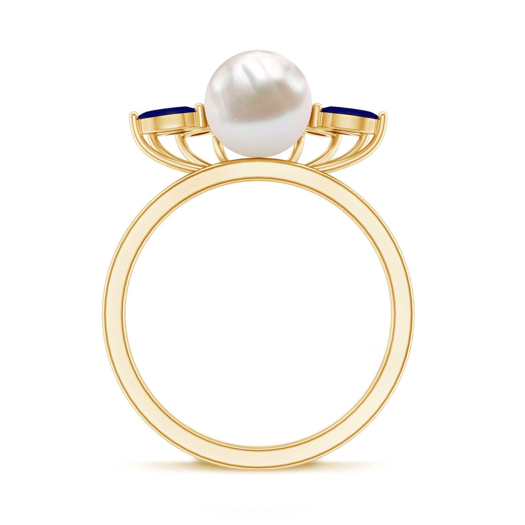 Cultured 3 Carat Freshwater Pearl Engagement Ring with Blue Sapphire AAA - Rosec Jewels
