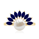 Cultured 3 Carat Freshwater Pearl Engagement Ring with Blue Sapphire AAA - Rosec Jewels