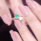 Real Freshwater Pearl and Emerald Toi et Moi Promise Ring AAA - Rosec Jewels