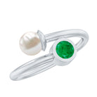 Real Freshwater Pearl and Emerald Toi et Moi Promise Ring AAA - Rosec Jewels