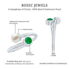 Real Freshwater Pearl and Emerald Toi et Moi Promise Ring AAA - Rosec Jewels