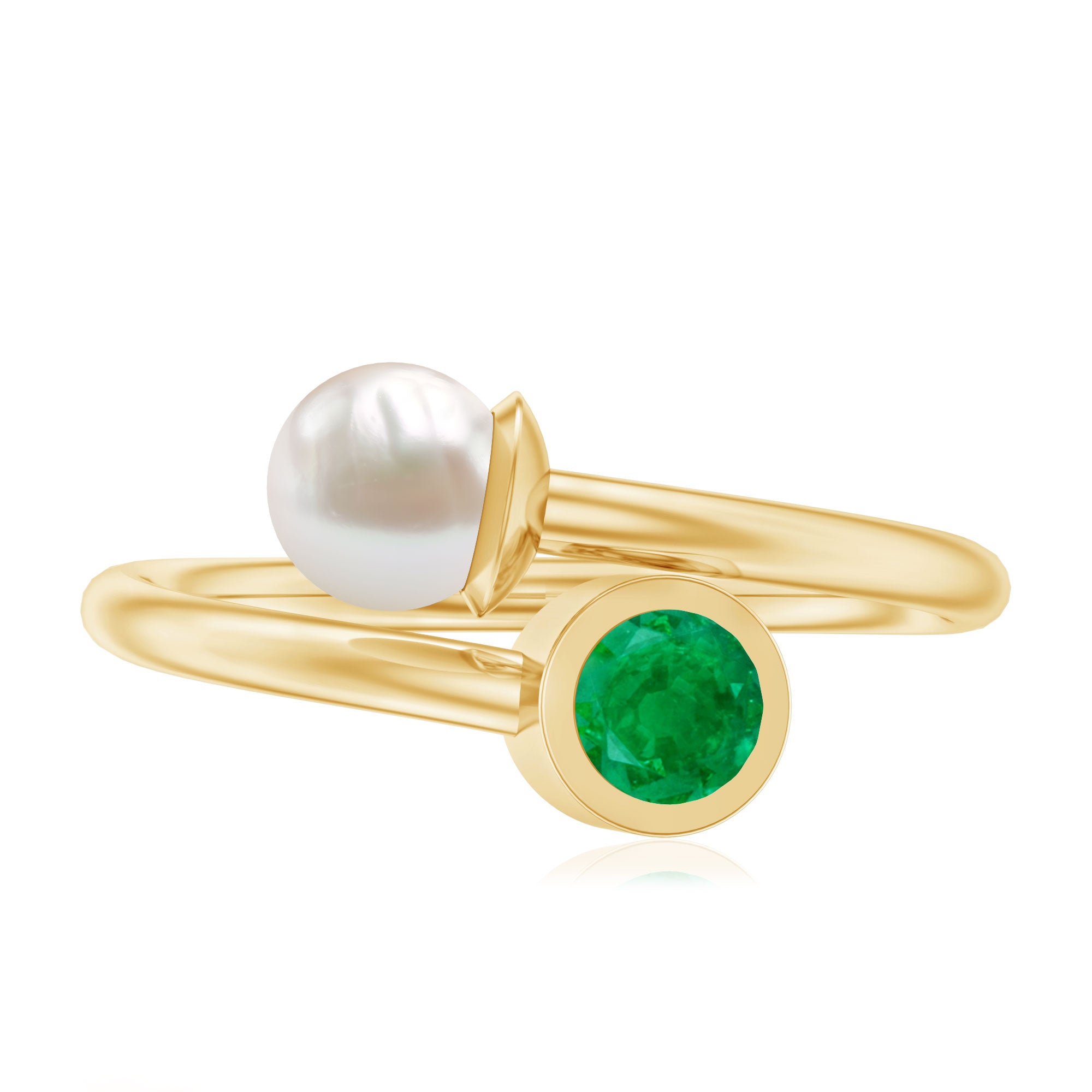 Real Freshwater Pearl and Emerald Toi et Moi Promise Ring AAA - Rosec Jewels