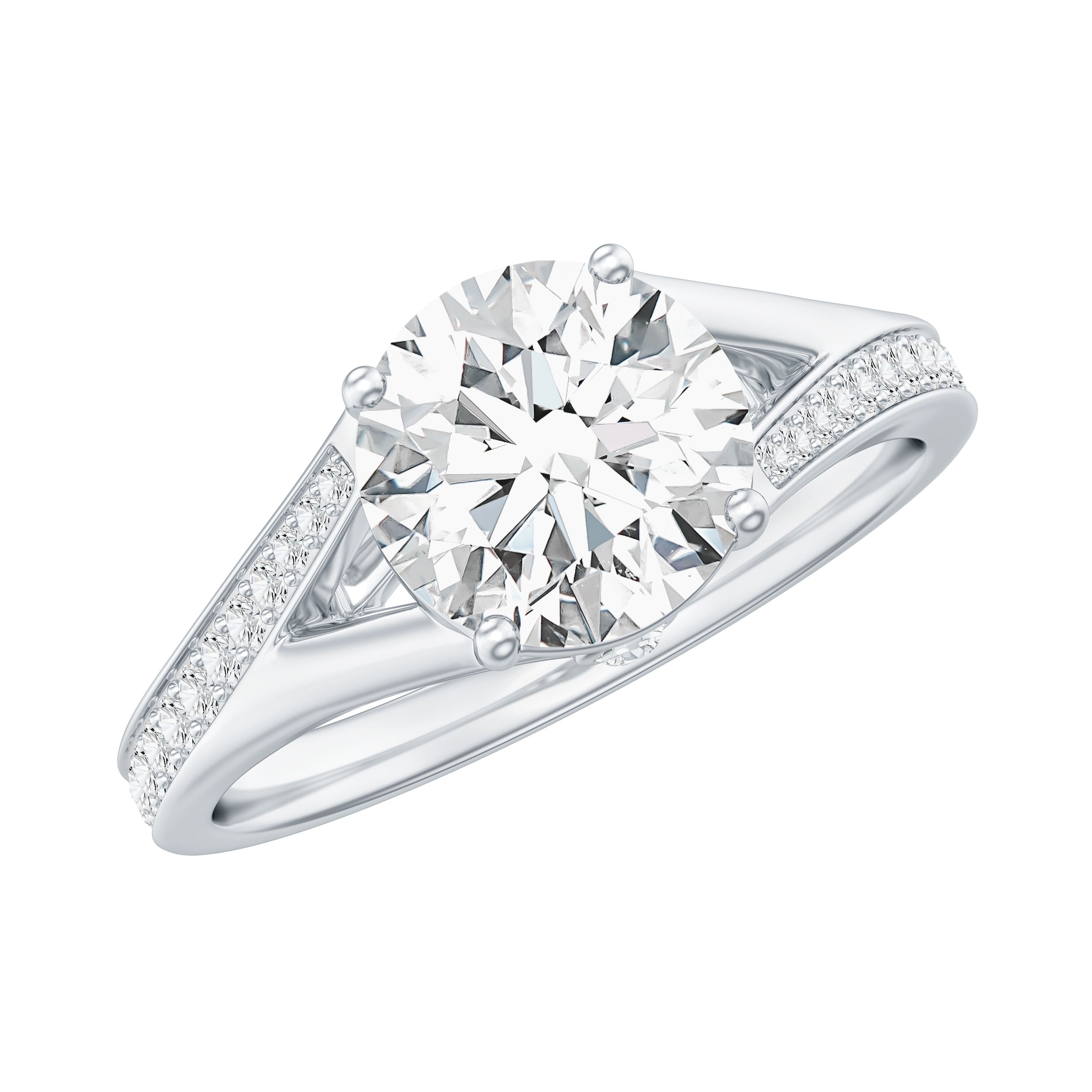 Rosec Jewels-Round Moissanite Solitaire Engagement Ring with Split Shank