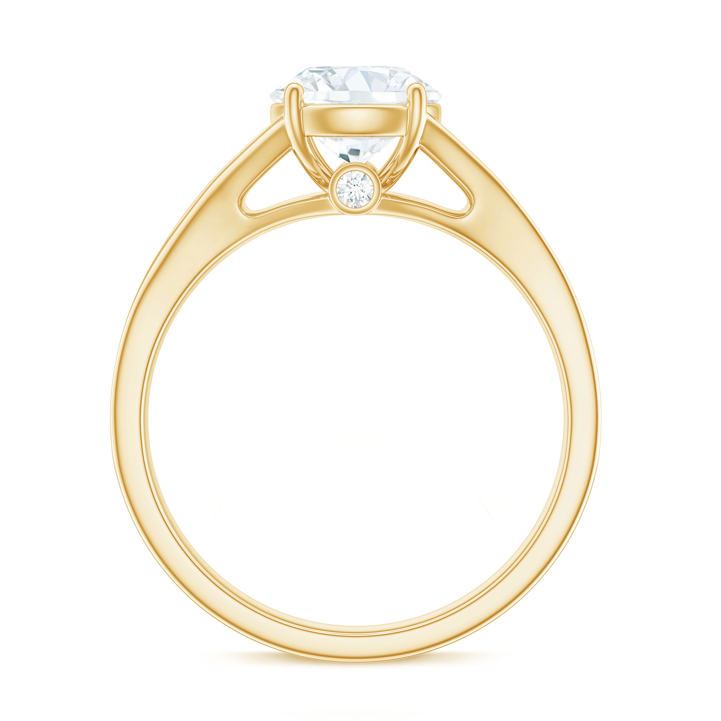 Rosec Jewels-Round Moissanite Solitaire Engagement Ring with Split Shank
