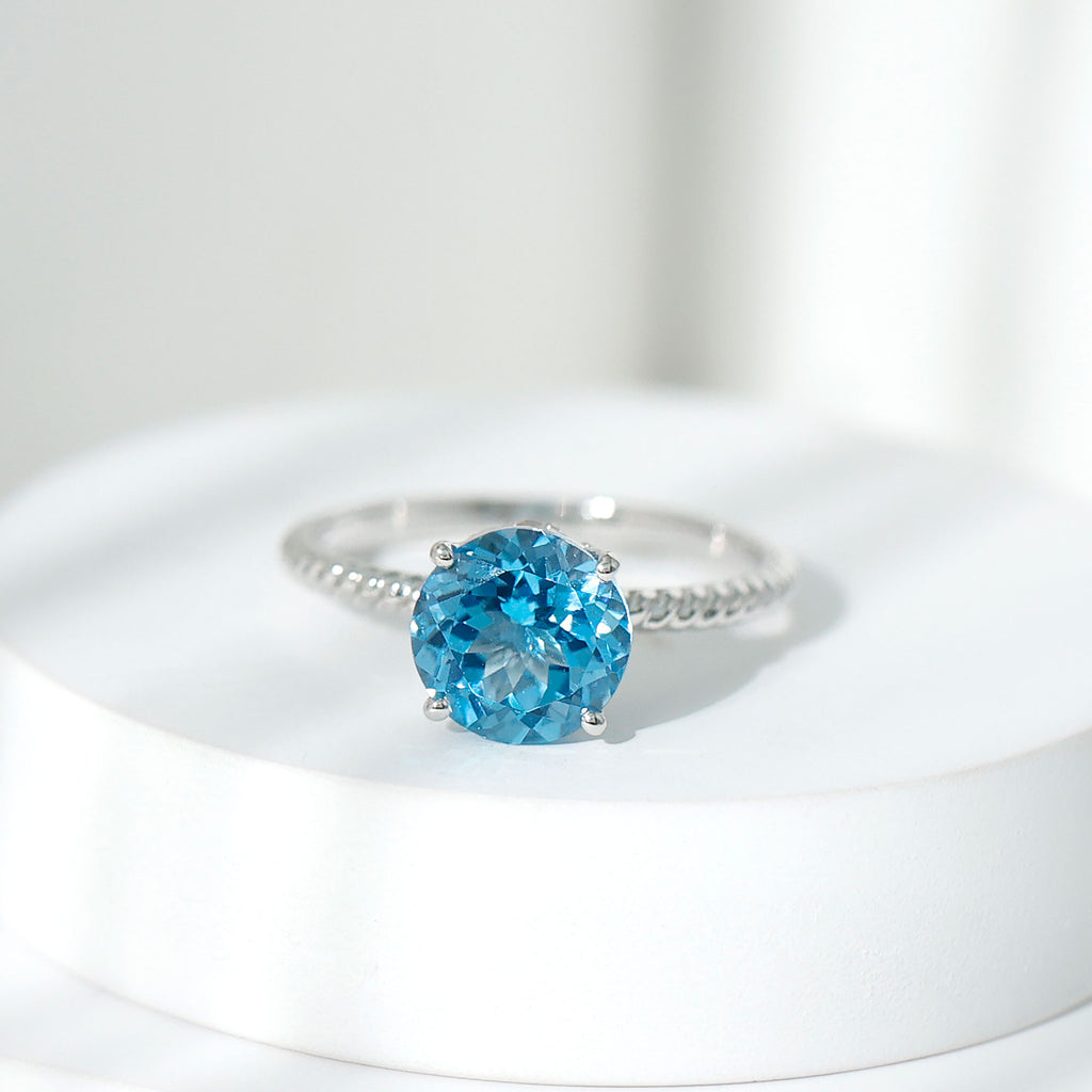 2 CT Swiss Blue Topaz in Prong Setting Ring with Hidden Halo Diamond Swiss Blue Topaz - ( AAA ) - Quality - Rosec Jewels