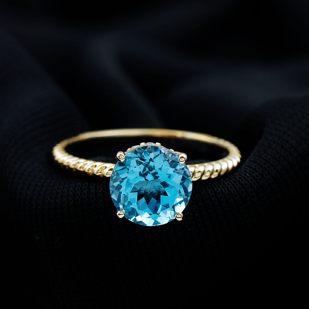 2 CT Swiss Blue Topaz in Prong Setting Ring with Hidden Halo Diamond Swiss Blue Topaz - ( AAA ) - Quality - Rosec Jewels