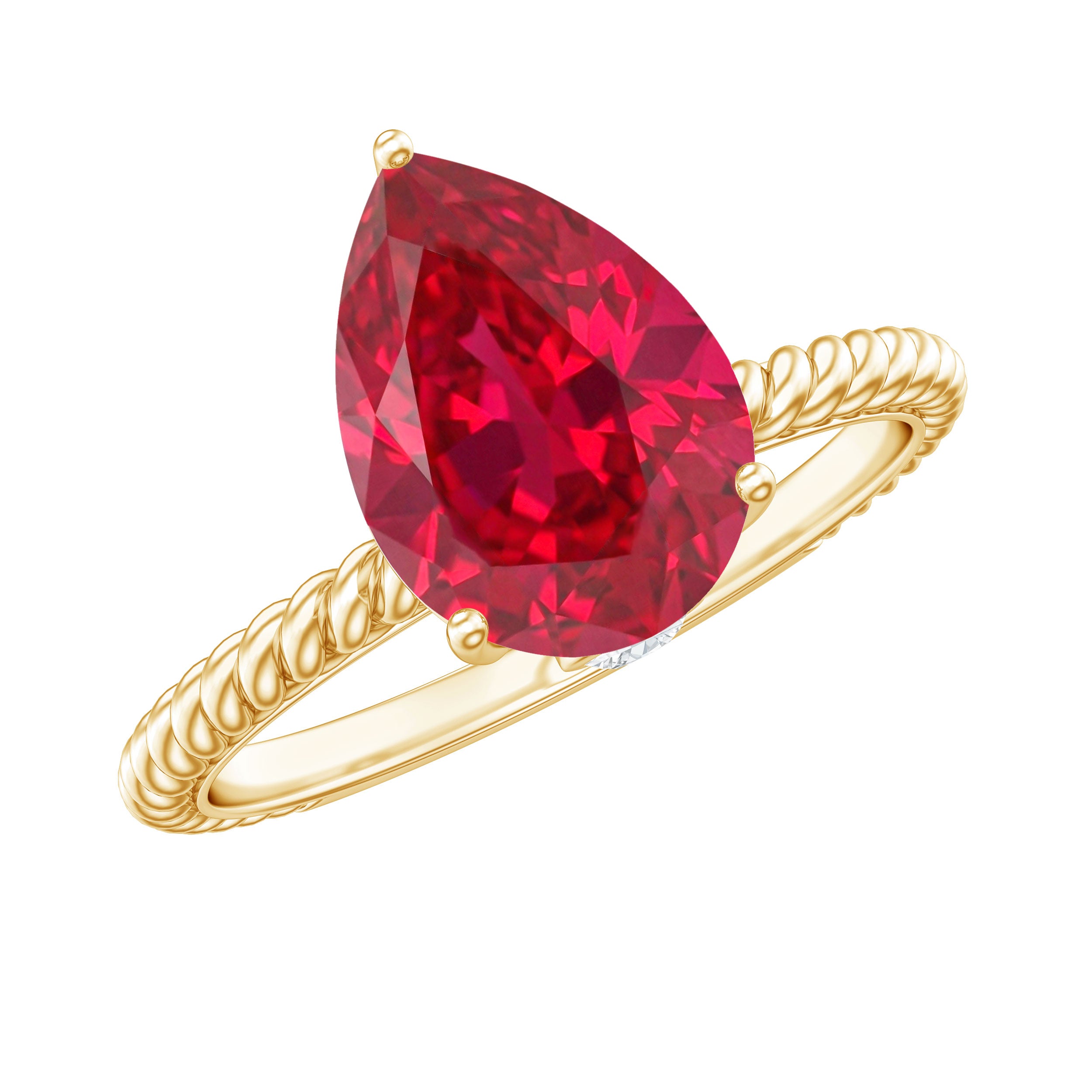 2.9 Carat Lab Created Ruby Teardrop Engagement Ring With Surprise Diamonds AAAA - Rosec Jewels
