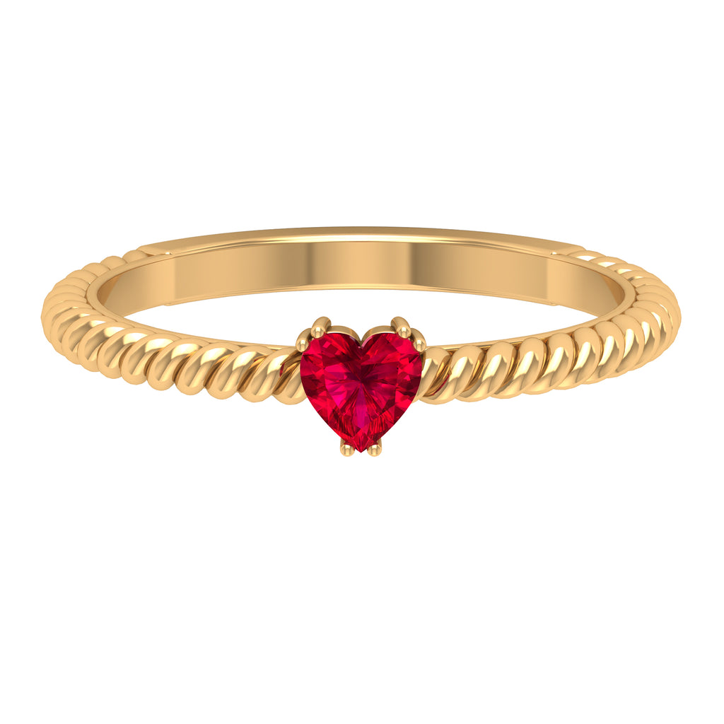 Heart Ruby Solitaire Ring in Twisted Rope Shank and Double Prong Setting Ruby - ( AAA ) - Quality - Rosec Jewels