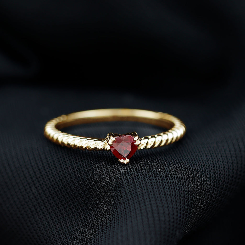 Heart Ruby Solitaire Ring in Twisted Rope Shank and Double Prong Setting Ruby - ( AAA ) - Quality - Rosec Jewels