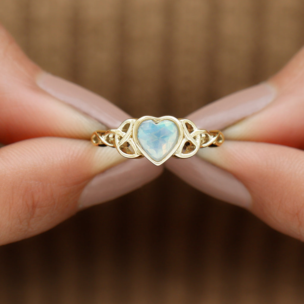 Bezel Set Heart Shape Ethiopian Opal Solitaire Celtic Knot Ring Ethiopian Opal - ( AAA ) - Quality - Rosec Jewels