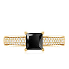 Princess Cut Black Spinel Engagement Ring with Diamond Side Stones AAA - Rosec Jewels