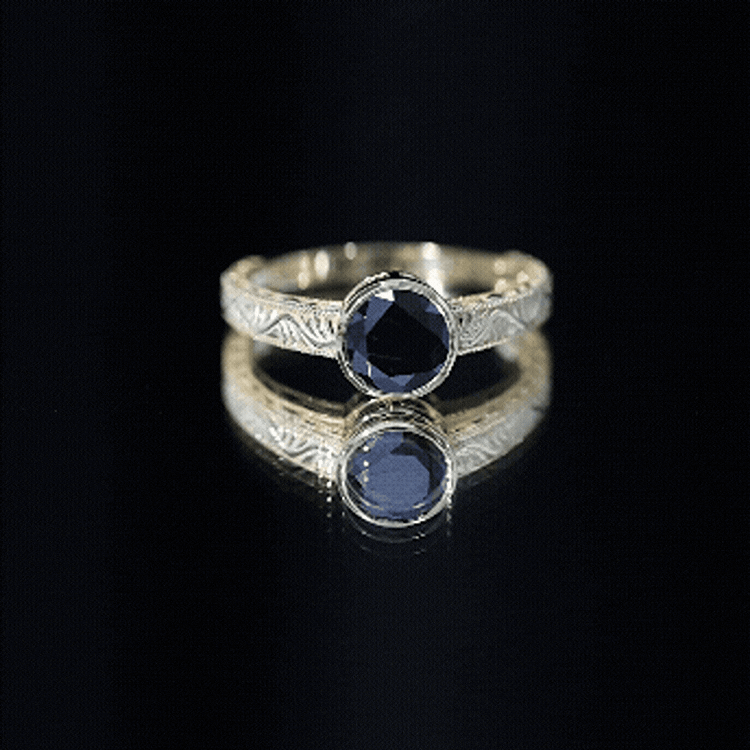 Vintage Style 2 Carat Lab Grown Black Diamond Bezel Set Engagement Ring AAAA ( Synthetic ) - Rosec Jewels