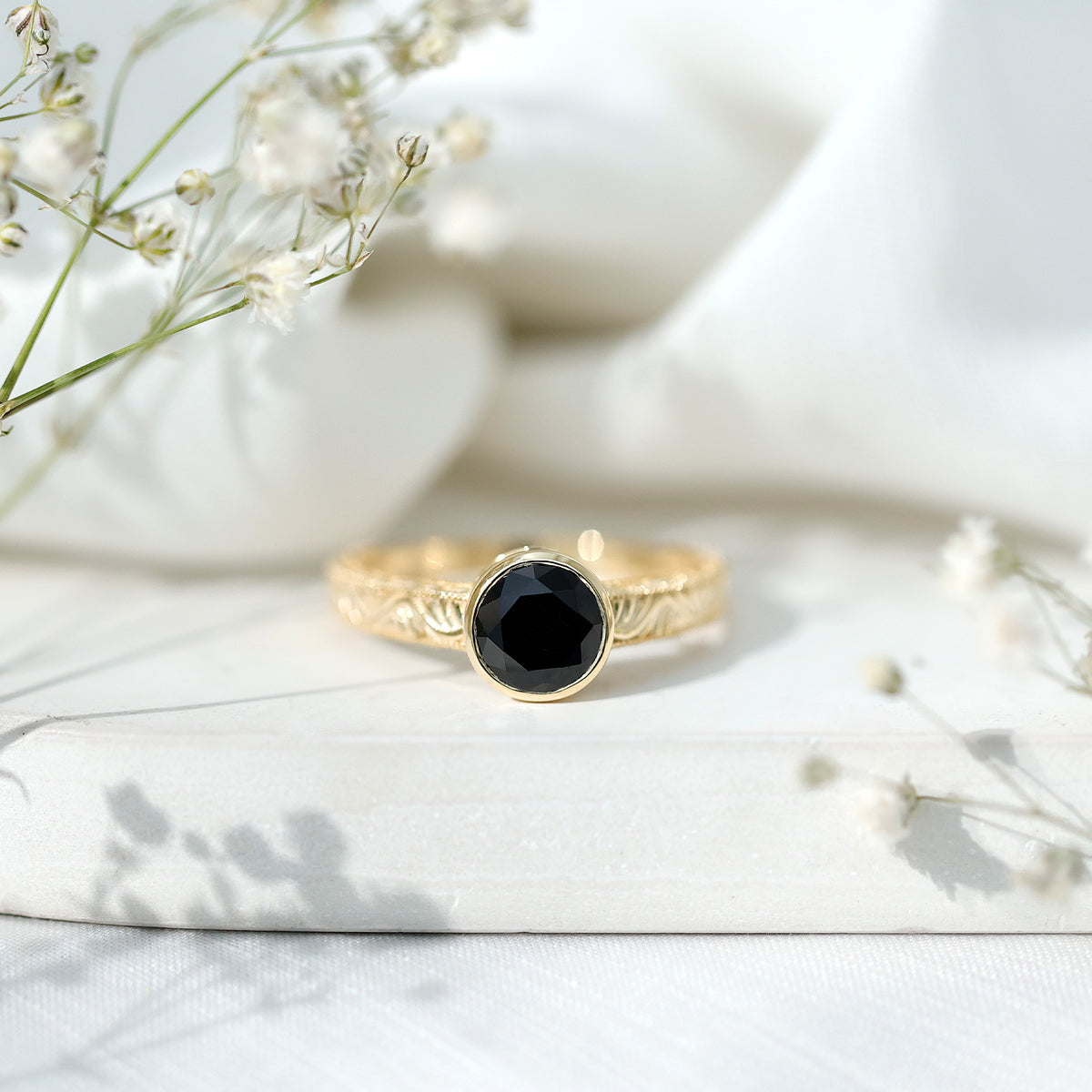 Vintage Style 2 Carat Lab Grown Black Diamond Bezel Set Engagement Ring AAAA ( Synthetic ) - Rosec Jewels