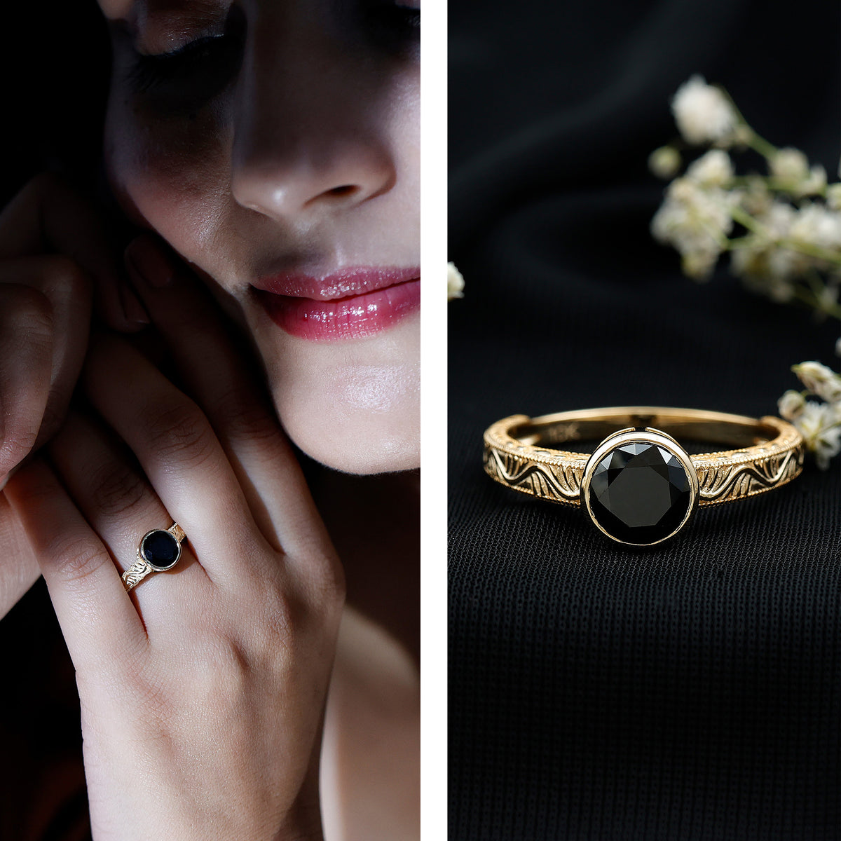 Vintage Style 2 Carat Lab Grown Black Diamond Bezel Set Engagement Ring AAAA ( Synthetic ) - Rosec Jewels