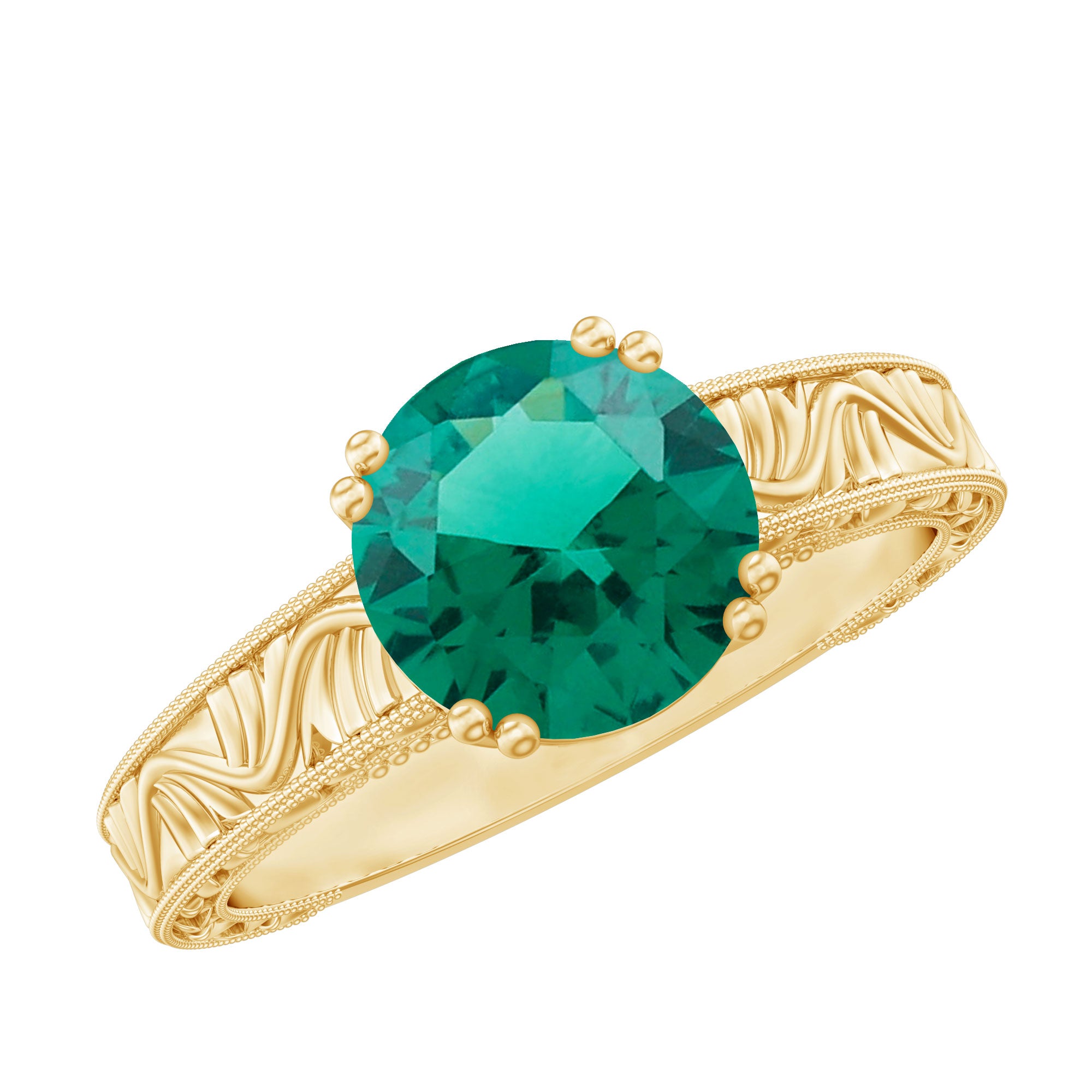 Lab Emerald Solitaire Vintage Engagement Ring AAAA - Rosec Jewels