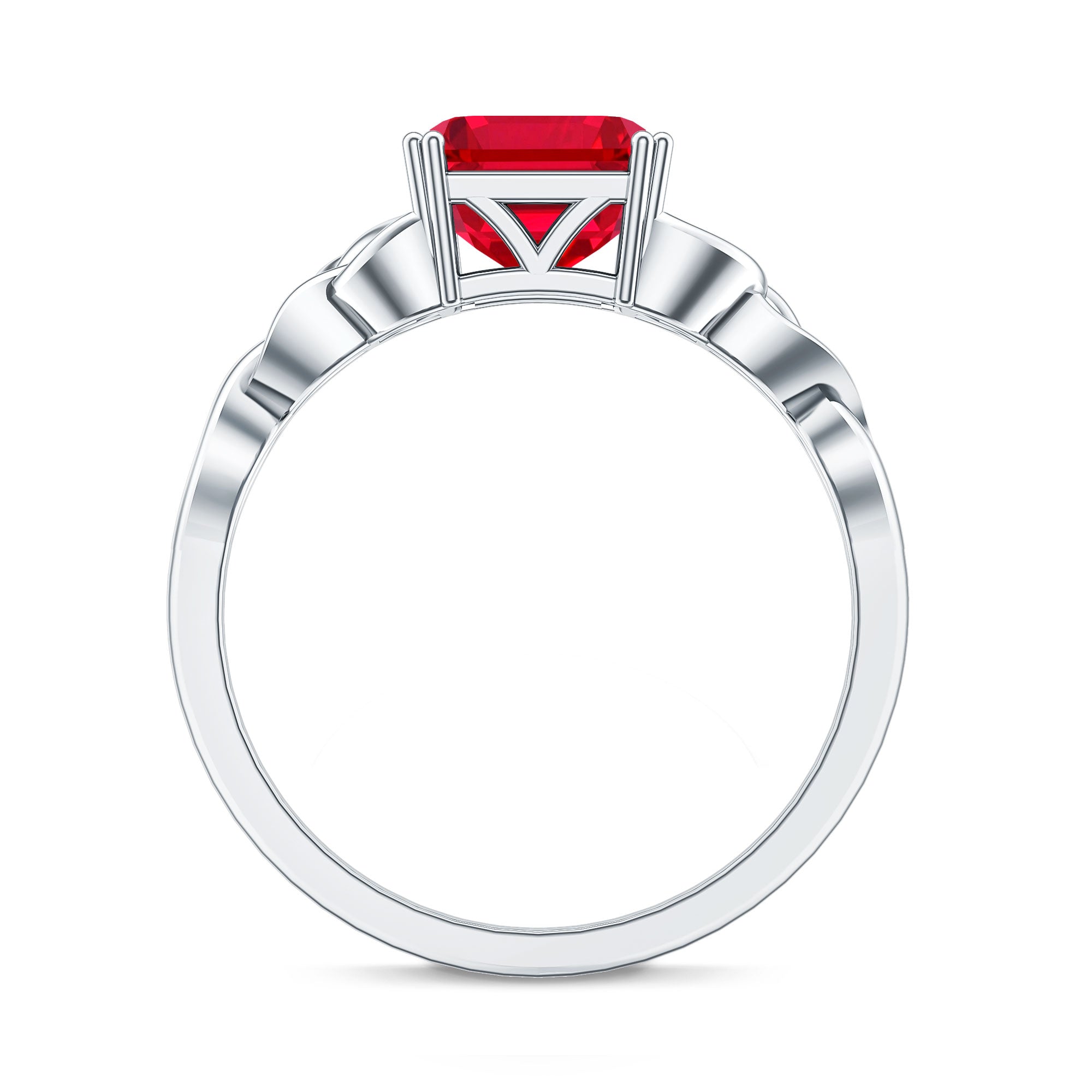 Certified 4.8 Carat Lab Grown Ruby Asscher Cut Engagement Ring with Celtic Knot AAAA - Rosec Jewels