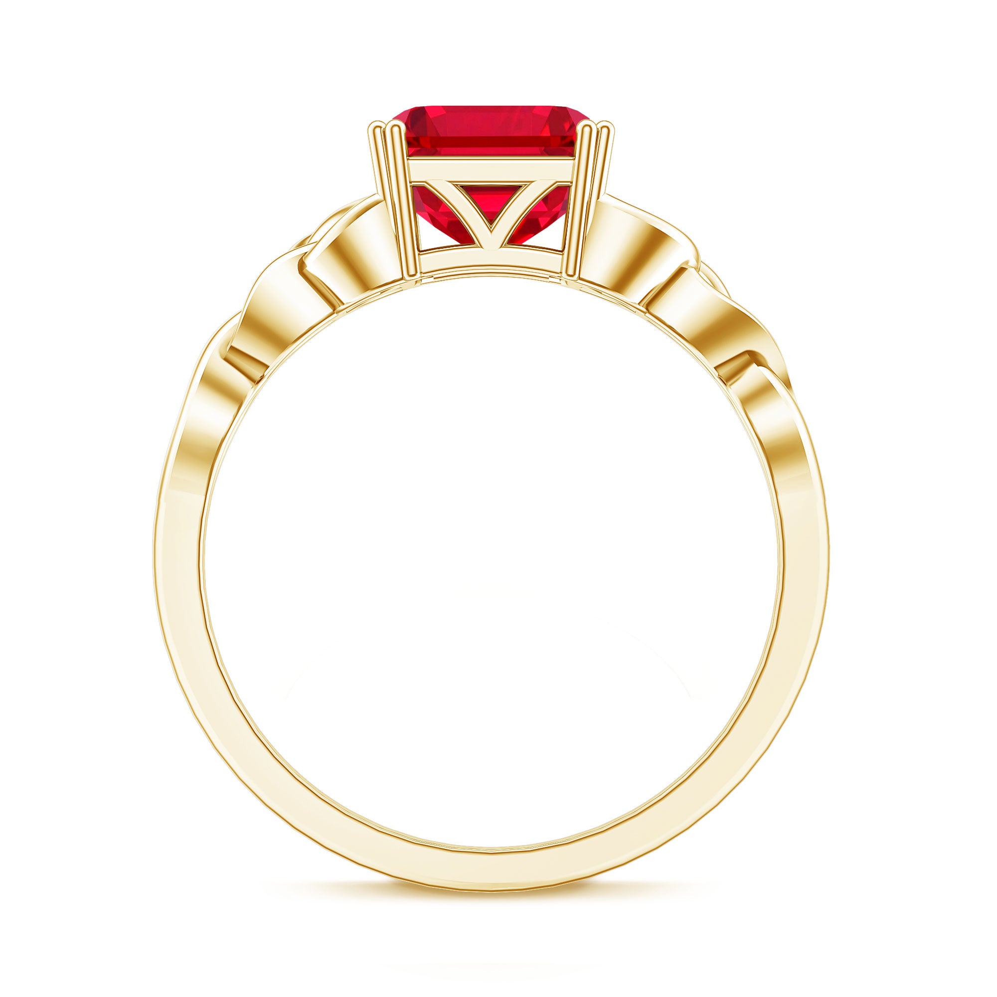 Certified 4.8 Carat Lab Grown Ruby Asscher Cut Engagement Ring with Celtic Knot AAAA - Rosec Jewels