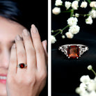 Natural Asscher Cut Garnet Knot Engagement Ring AAA - Rosec Jewels