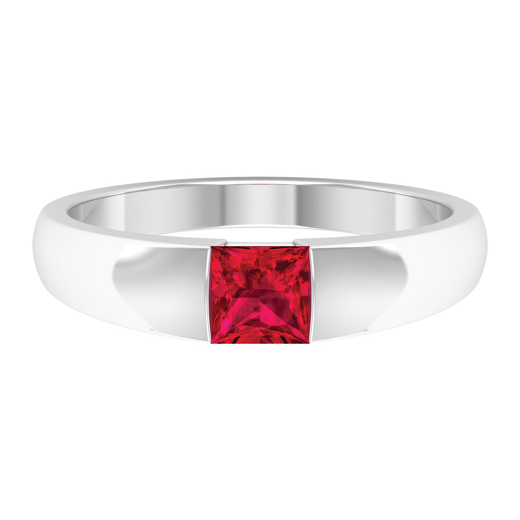 4.5 MM Tension Mount Set Princess Cut Created Ruby Unisex Engagement Ring Lab Created Ruby - ( AAAA ) - Quality - Rosec Jewels