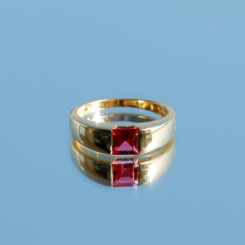 4.5 MM Tension Mount Set Princess Cut Created Ruby Unisex Engagement Ring Lab Created Ruby - ( AAAA ) - Quality - Rosec Jewels
