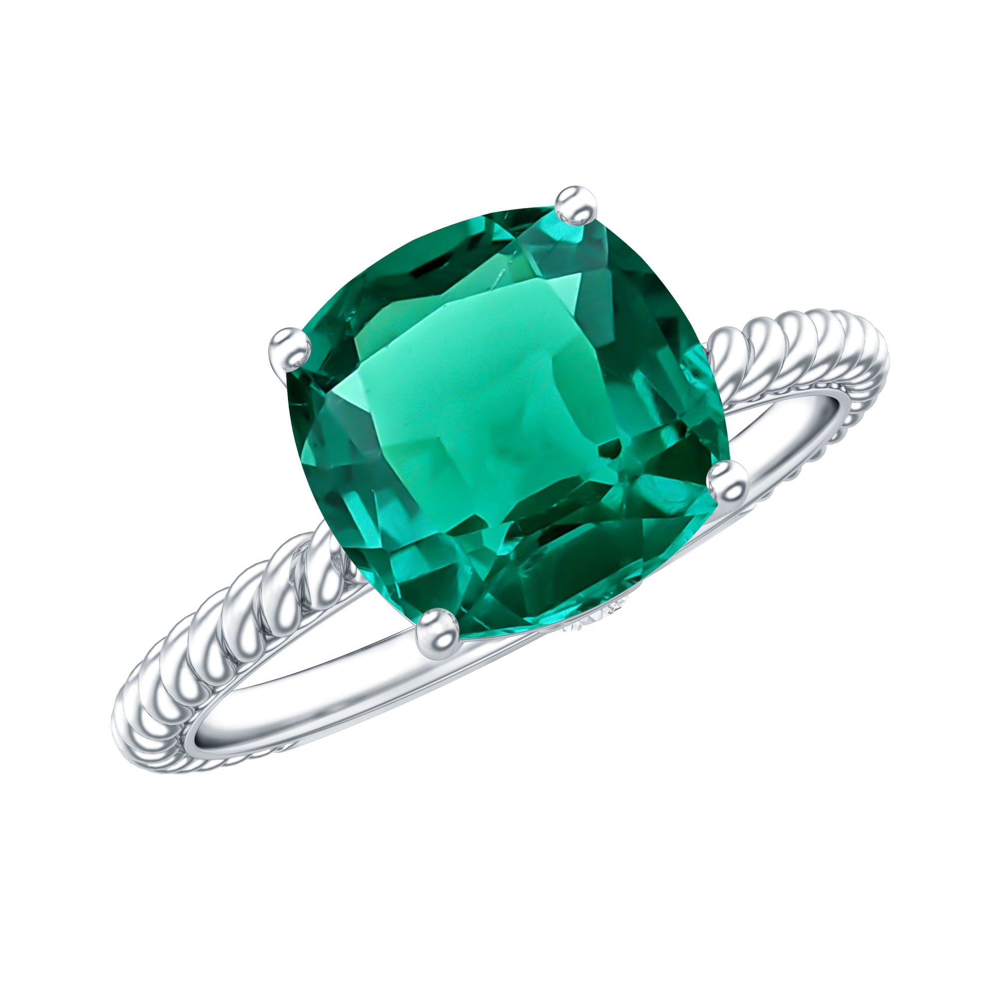 Certified 2 Carat Cushion Cut Lab Grown Emerald Ring for Engagement AAAA - Rosec Jewels