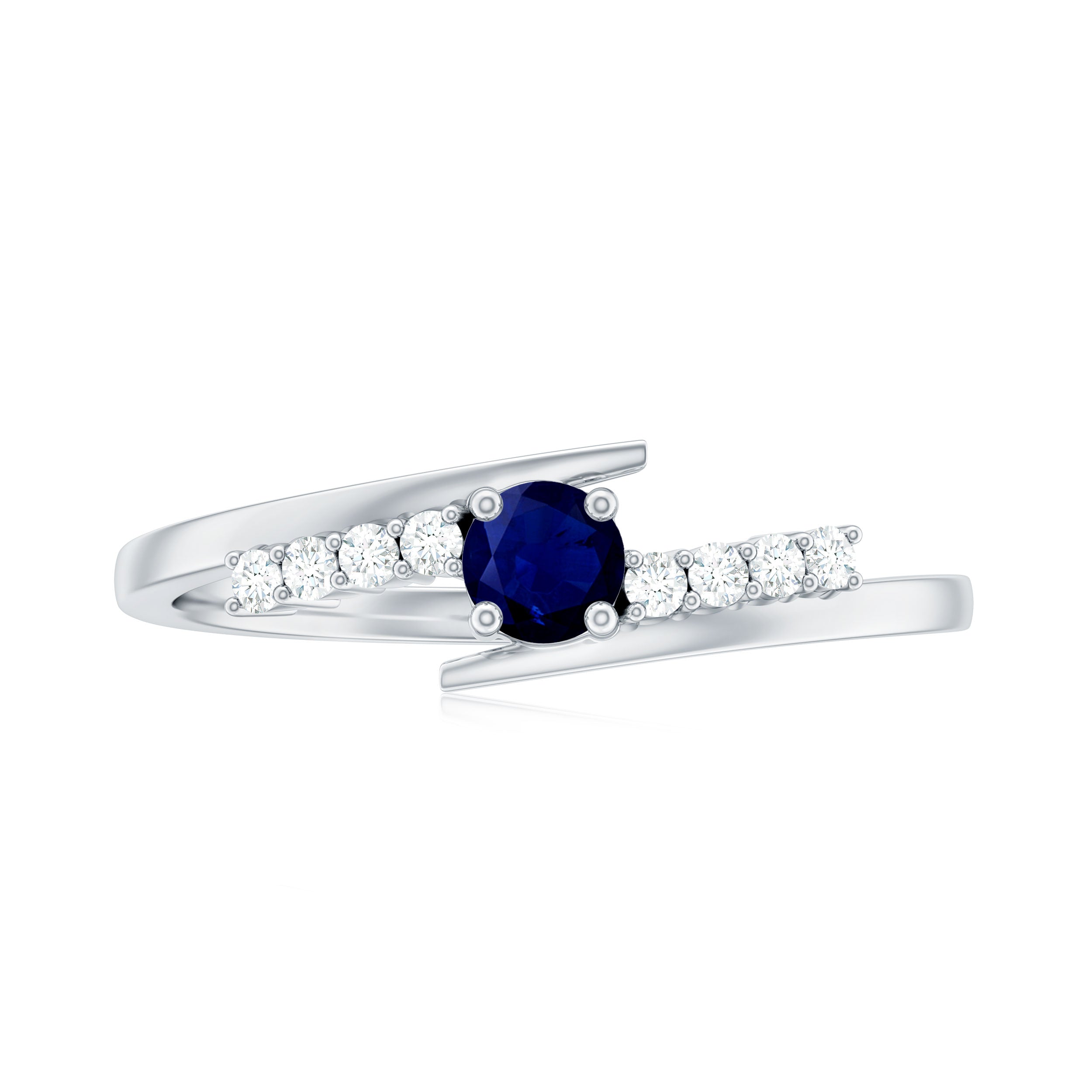 Real Blue Sapphire Promise Ring with Diamond Bypass Shank AAA - Rosec Jewels