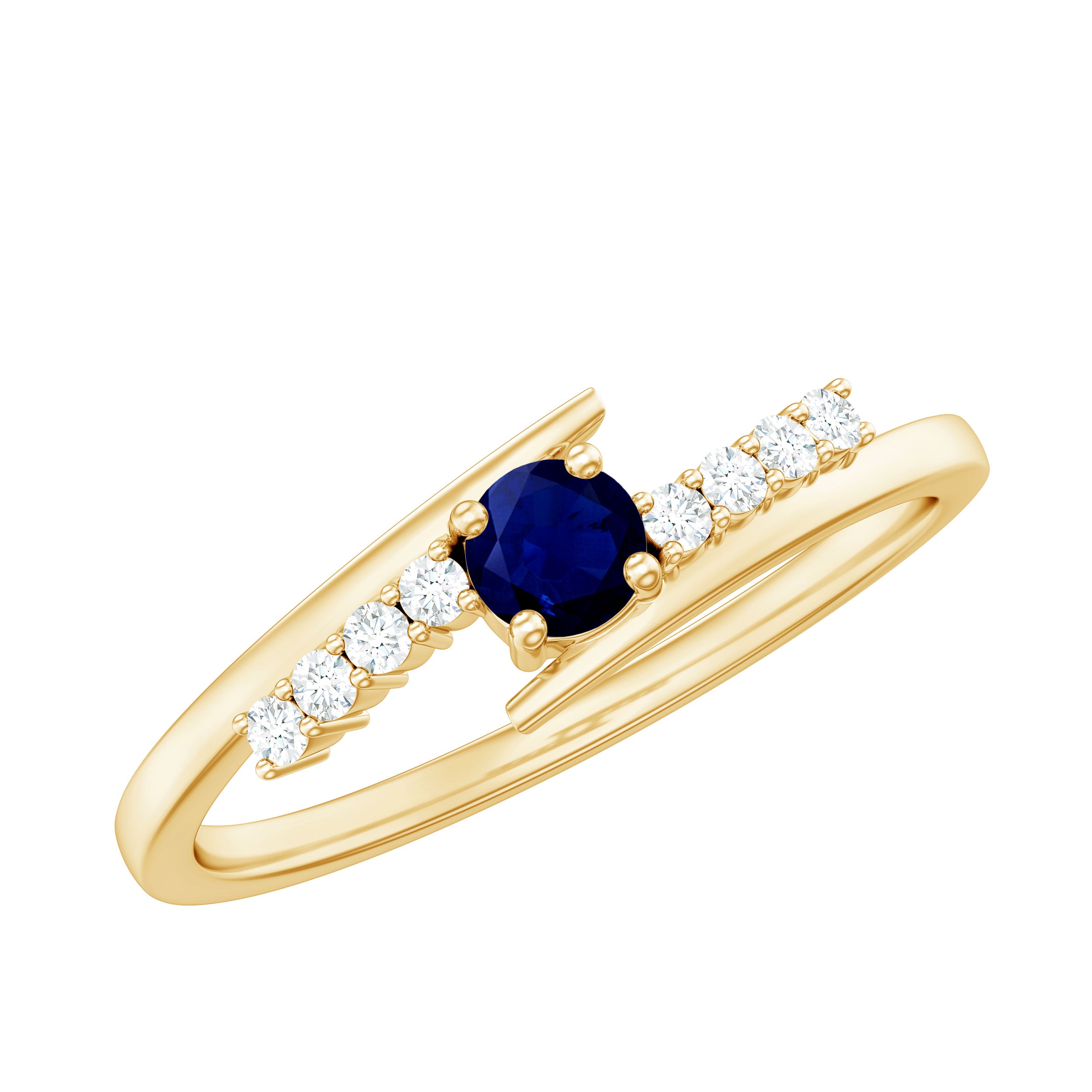 Real Blue Sapphire Promise Ring with Diamond Bypass Shank AAA - Rosec Jewels