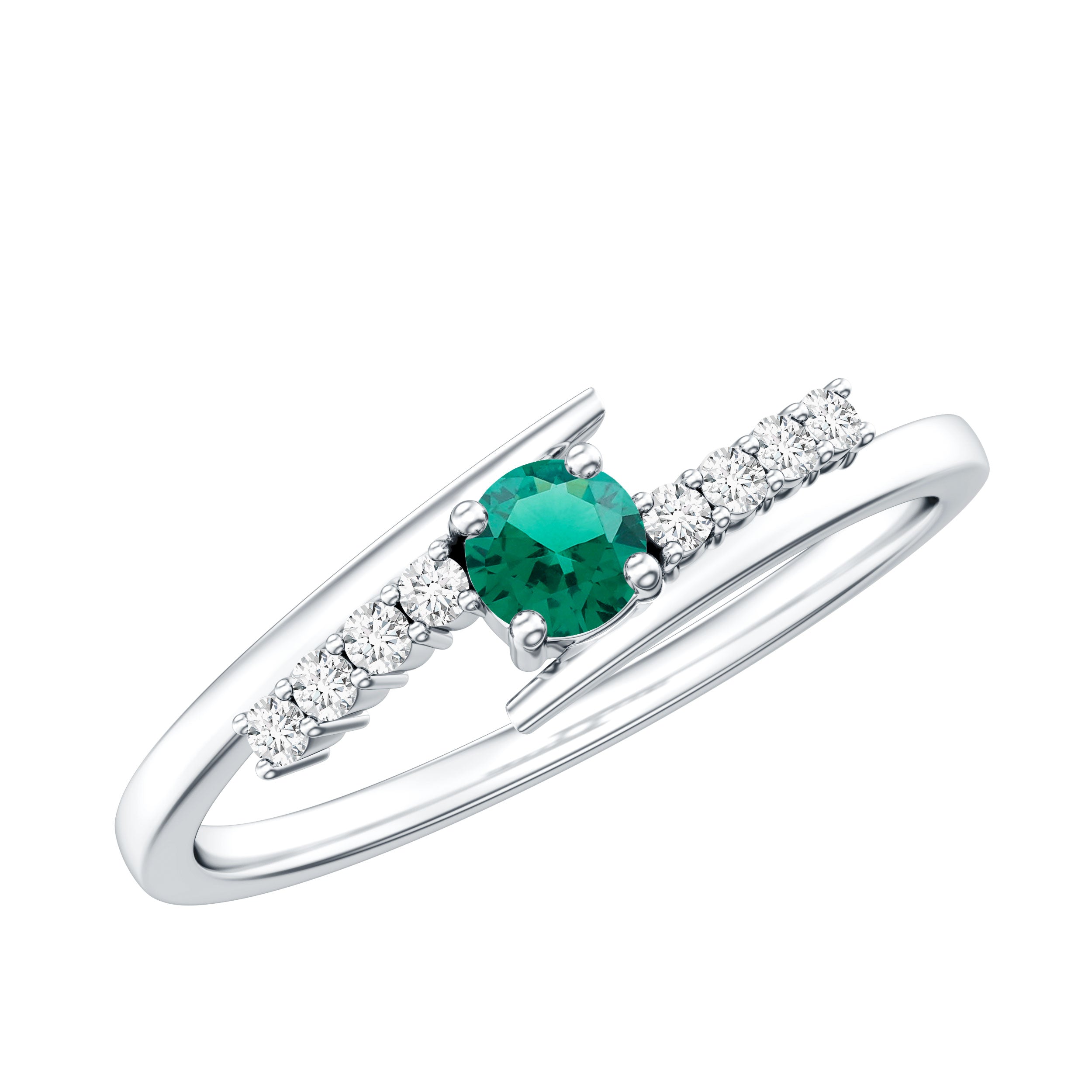 Certified Lab Grown Emerald Diamond Simple Promise Ring with Bypass Shank