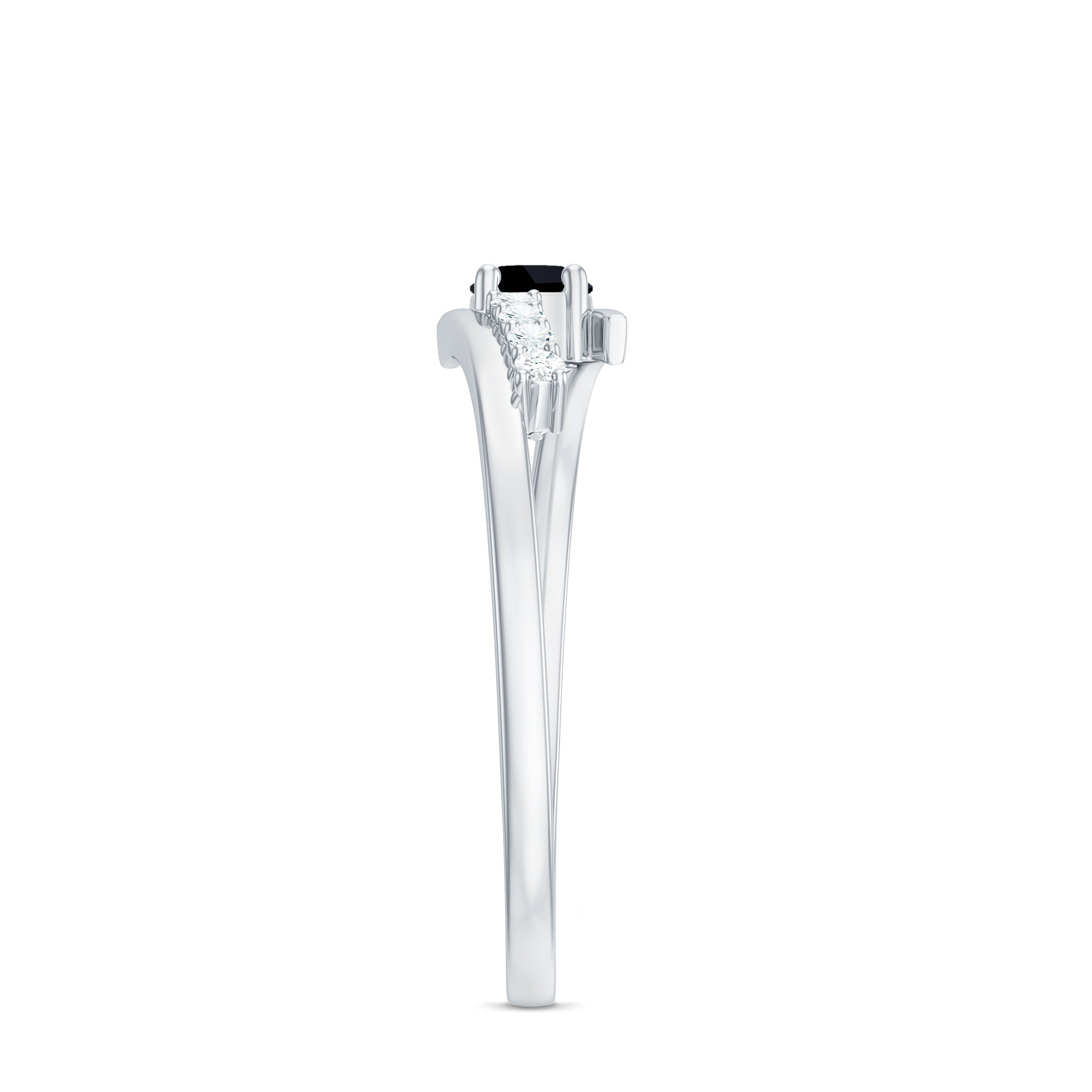 Certified Lab Grown Black and White Diamond Promise Ring with Bypass Shank AAAA ( Synthetic ) - Rosec Jewels