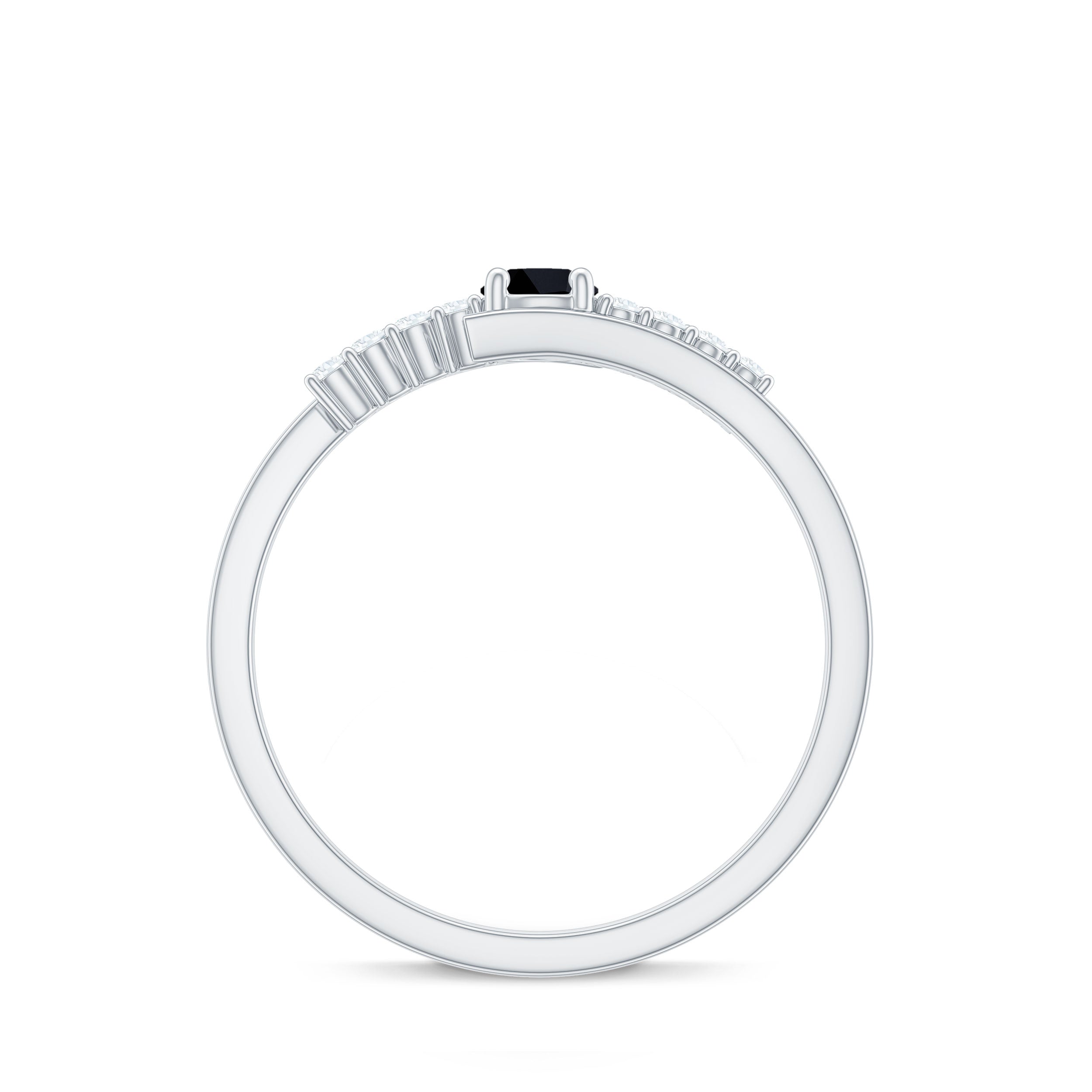 Certified Lab Grown Black and White Diamond Promise Ring with Bypass Shank AAAA ( Synthetic ) - Rosec Jewels