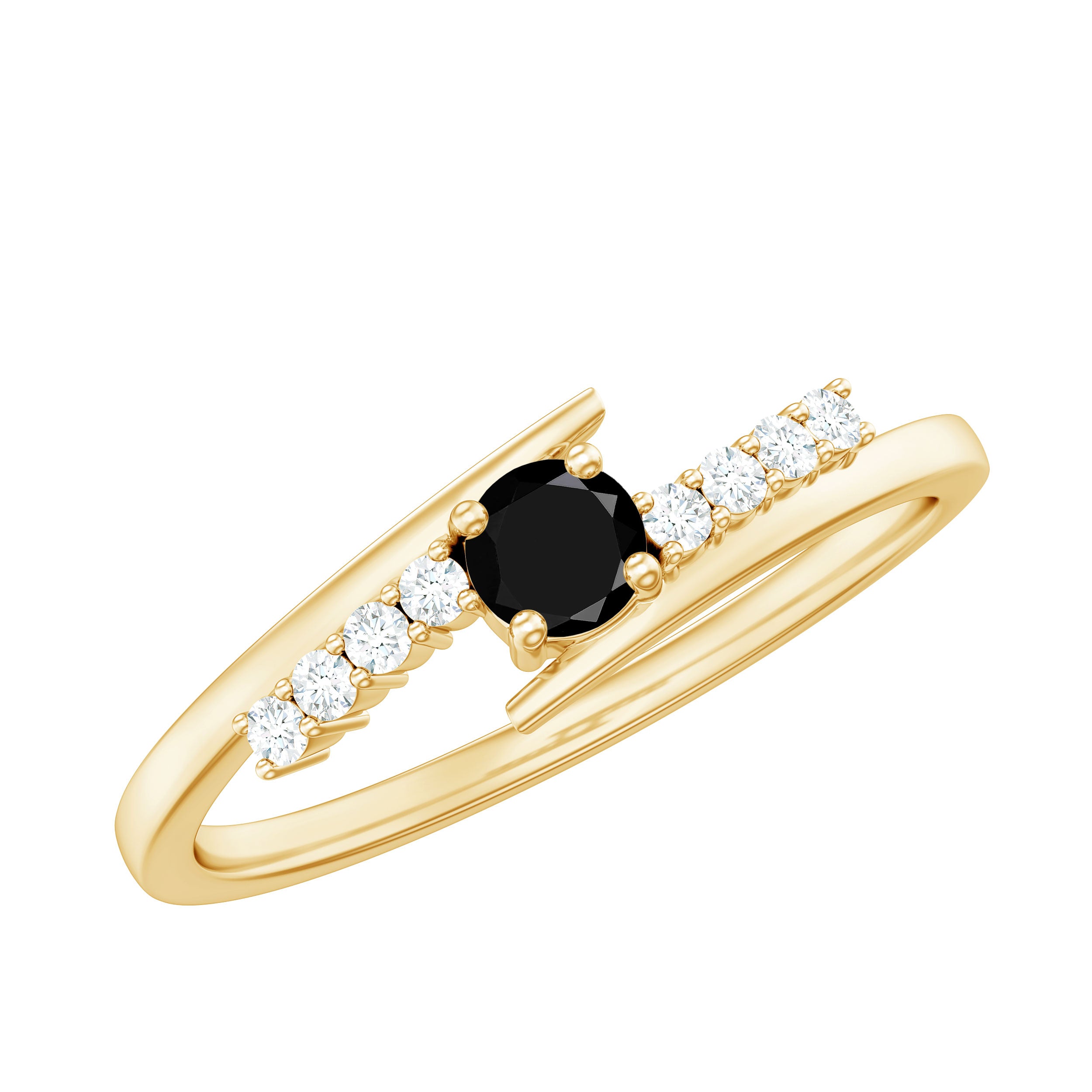Certified Lab Grown Black and White Diamond Promise Ring with Bypass Shank AAAA ( Synthetic ) - Rosec Jewels