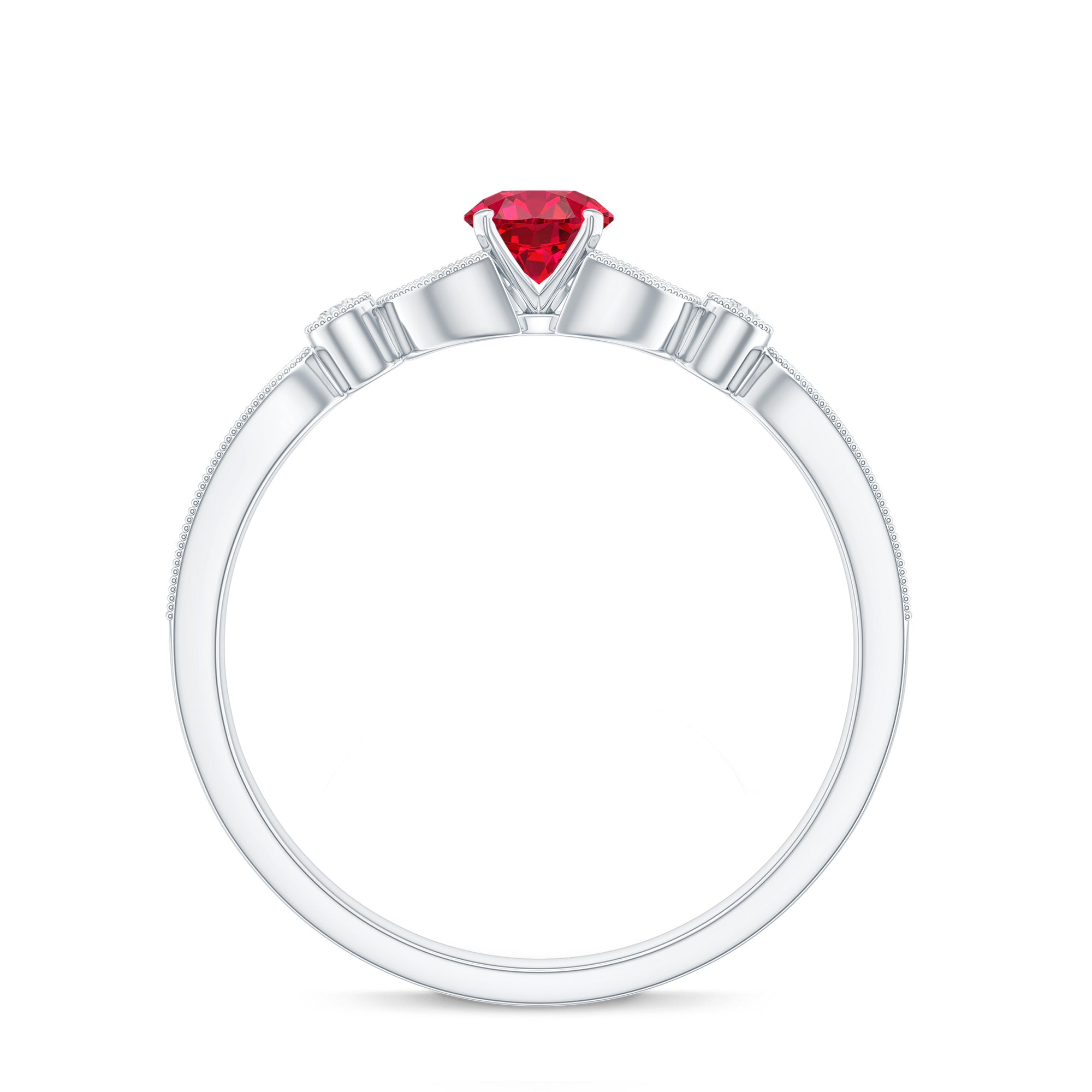 Lab-Lab Grown Ruby and Diamond Minimal Promise Ring AAAA - Rosec Jewels
