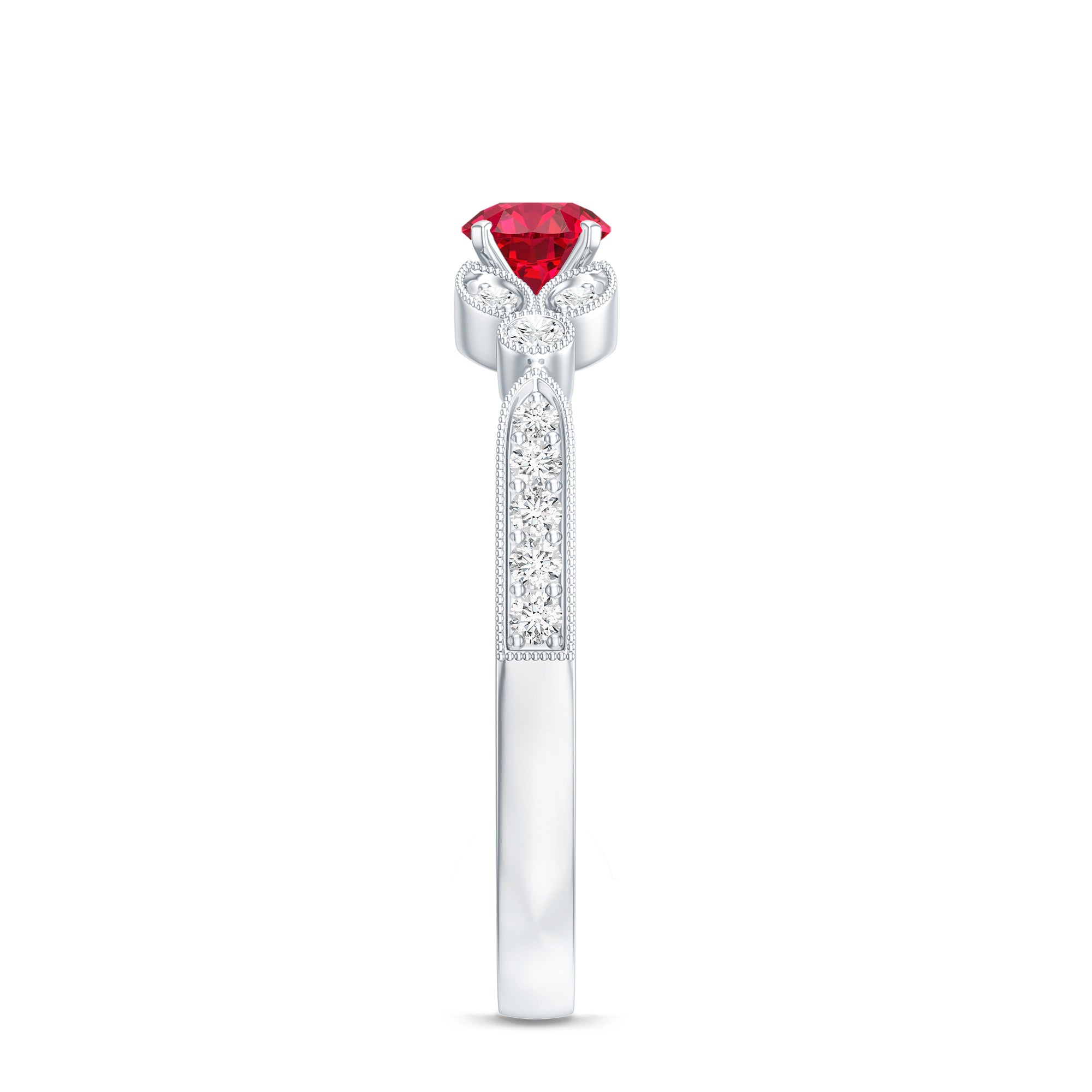 Lab-Lab Grown Ruby and Diamond Minimal Promise Ring AAAA - Rosec Jewels