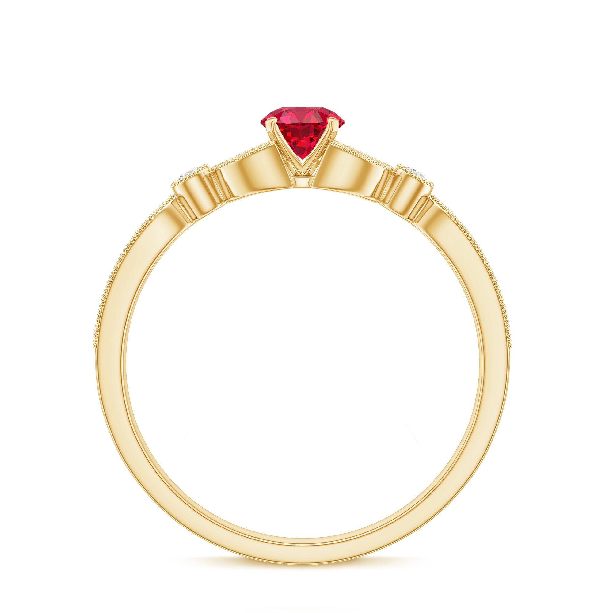 Lab-Lab Grown Ruby and Diamond Minimal Promise Ring AAAA - Rosec Jewels