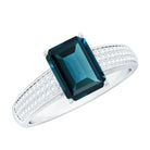 6X8mm Emerald Cut London Blue Topaz Side Stone Engagement Ring with Diamond AAA - Rosec Jewels