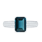 6X8mm Emerald Cut London Blue Topaz Side Stone Engagement Ring with Diamond AAA - Rosec Jewels
