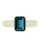 6X8mm Emerald Cut London Blue Topaz Side Stone Engagement Ring with Diamond AAA - Rosec Jewels